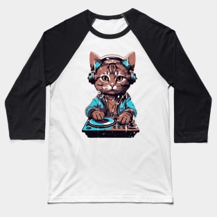 Retro Dj Cat Baseball T-Shirt